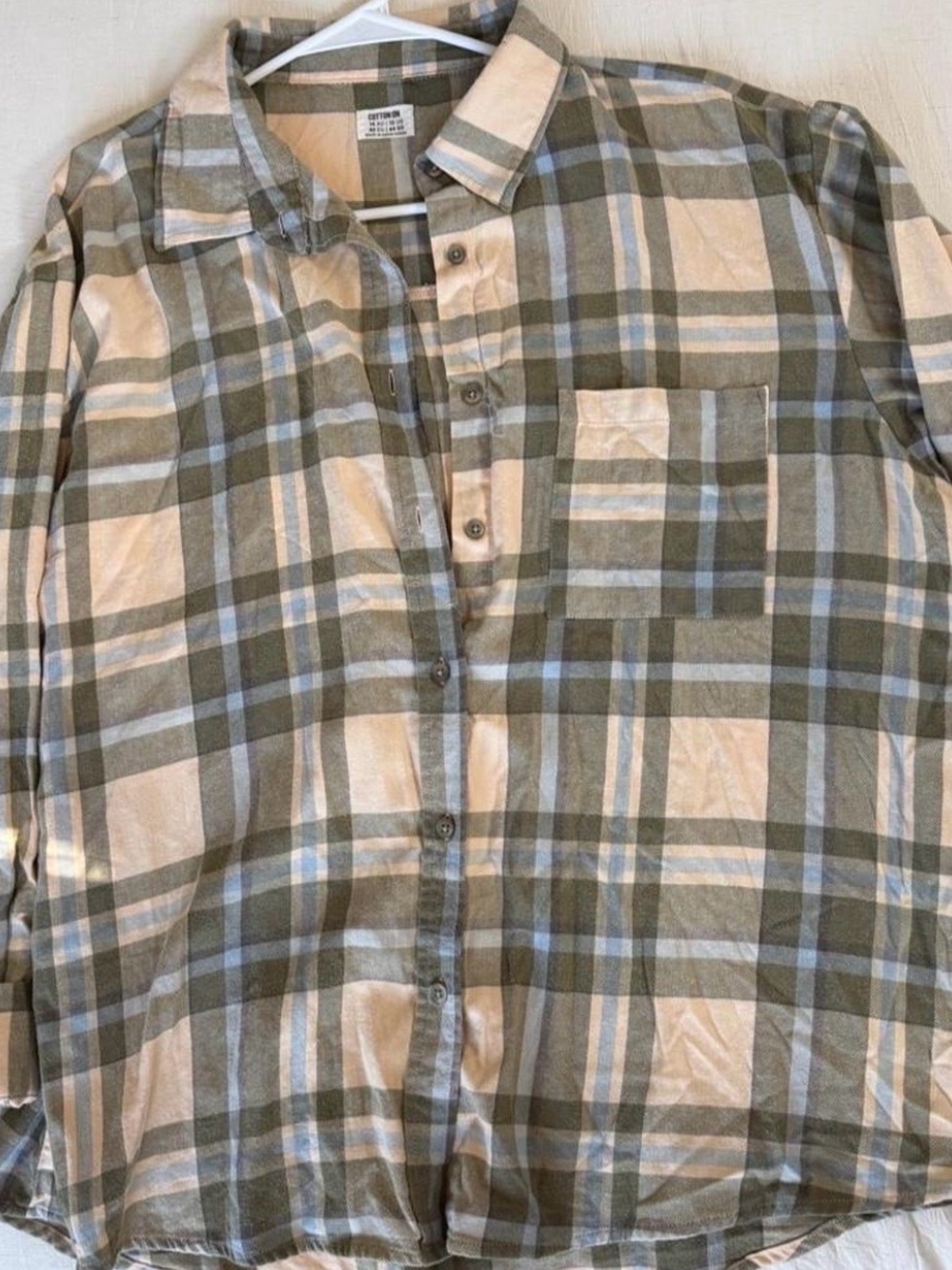 Cotton On Olive, Beige & Light Blue Plaid Button-Down Shirt